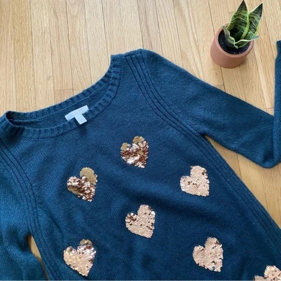 Lauren Conrad Crew Neck Gold Sequin Heart Sweater – Size XS - Picture 3 of 12